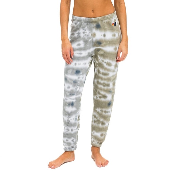 Aviator‎ Nation Hand Dyed Sweatpants Tie Dye Gray Olive Womens Small